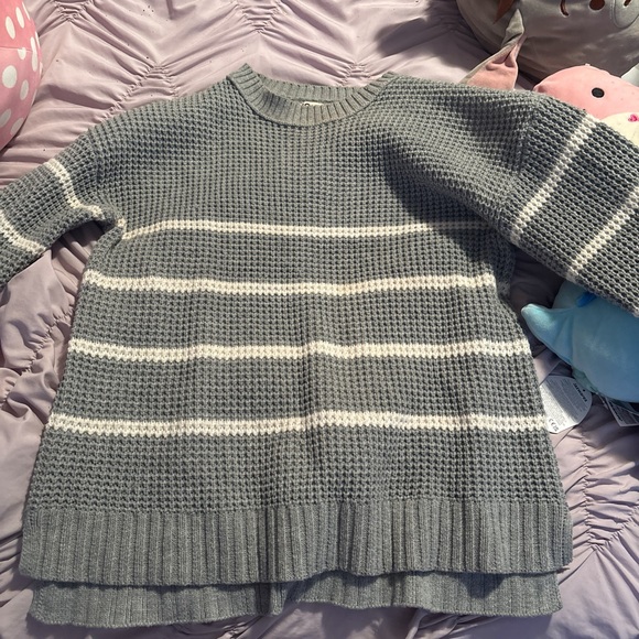 SO Women's Gray and Cream Striped Sweater - Picture 1 of 2